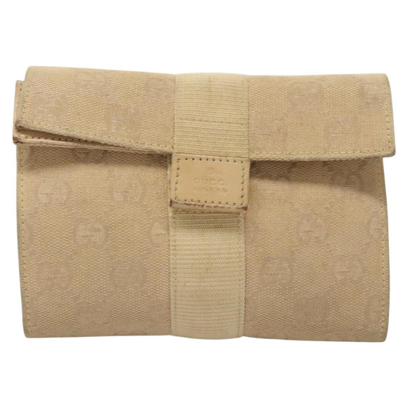 GUCCI GG Canvas Pouch Beige Auth 121227