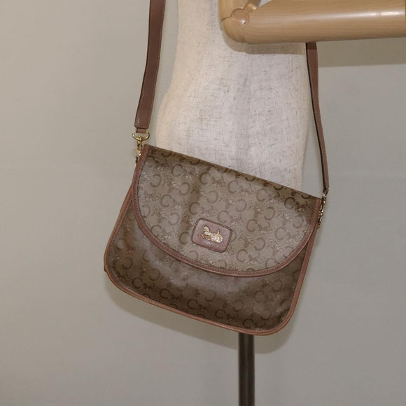 CELINE C Sulky Shoulder Bag Coated Canvas Beige gold Auth 121230
