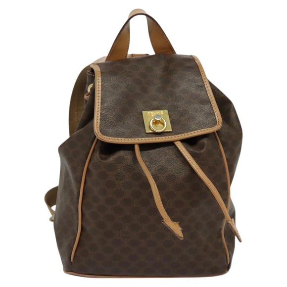 CELINE Macadam Canvas Backpack PVC Leather Brown Gold Auth 121237