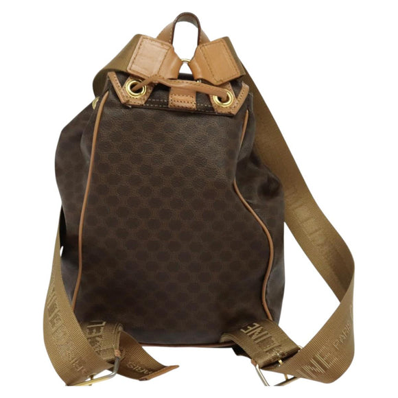 CELINE Macadam Canvas Backpack PVC Leather Brown Gold Auth 121237