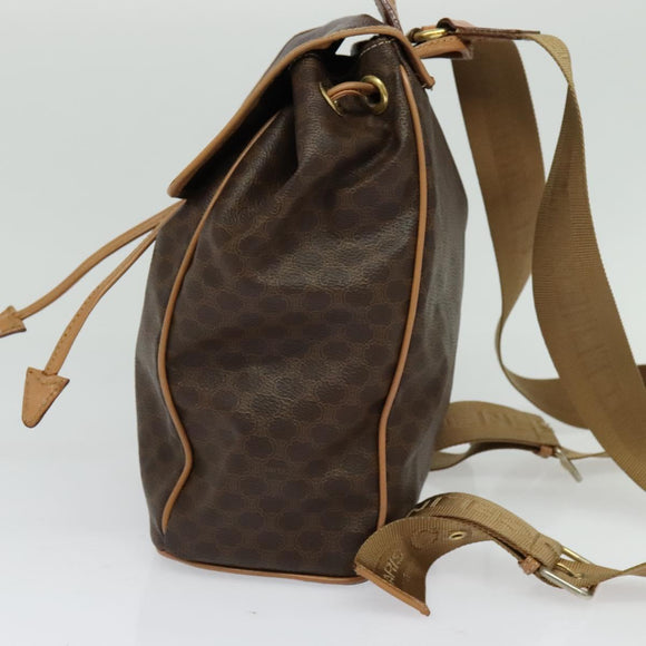 CELINE Macadam Canvas Backpack PVC Leather Brown Gold Auth 121237