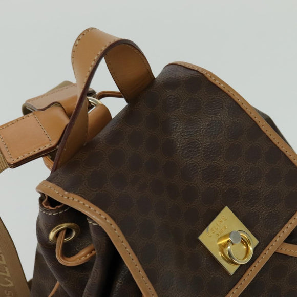 CELINE Macadam Canvas Backpack PVC Leather Brown Gold Auth 121237