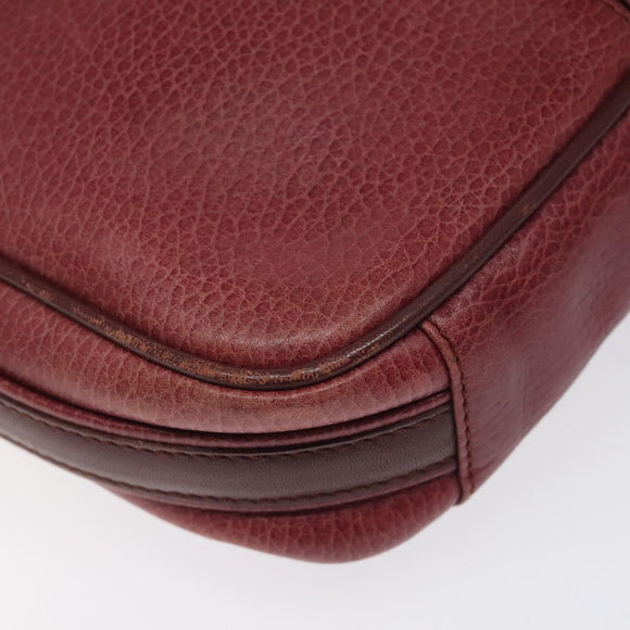 CARTIER Shoulder Bag Leather Bordeaux Gold Auth 121239
