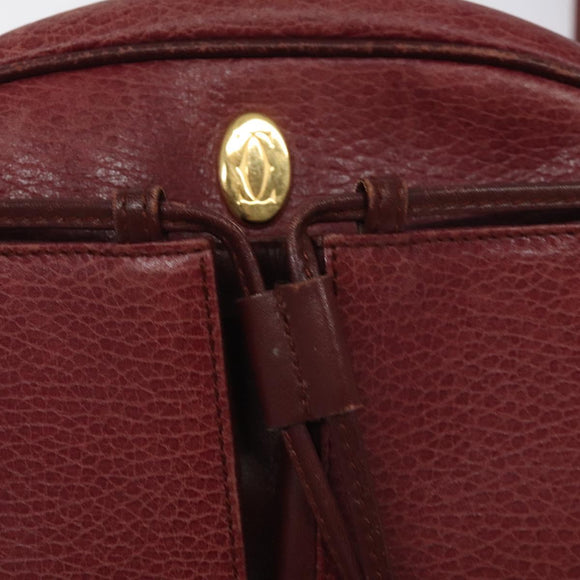 CARTIER Shoulder Bag Leather Bordeaux Gold Auth 121239