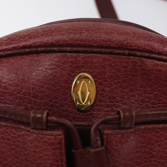 CARTIER Shoulder Bag Leather Bordeaux Gold Auth 121239