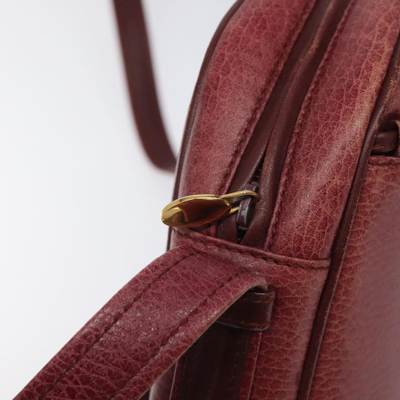 CARTIER Shoulder Bag Leather Bordeaux Gold Auth 121239