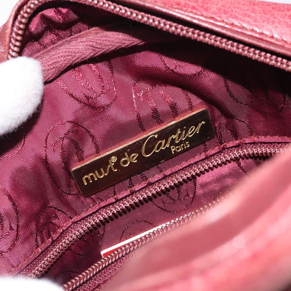 CARTIER Shoulder Bag Leather Bordeaux Gold Auth 121239