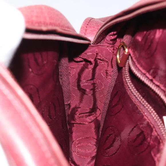 CARTIER Shoulder Bag Leather Bordeaux Gold Auth 121239