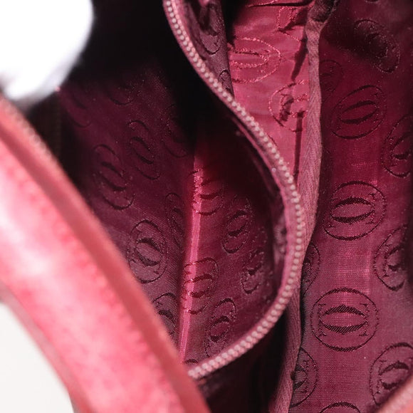 CARTIER Shoulder Bag Leather Bordeaux Gold Auth 121239
