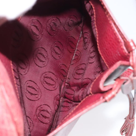 CARTIER Shoulder Bag Leather Bordeaux Gold Auth 121239