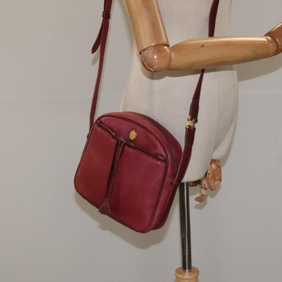 CARTIER Shoulder Bag Leather Bordeaux Gold Auth 121239