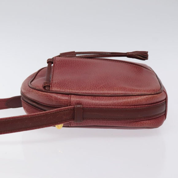 CARTIER Shoulder Bag Leather Bordeaux Gold Auth 121239