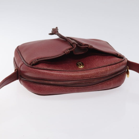 CARTIER Shoulder Bag Leather Bordeaux Gold Auth 121239