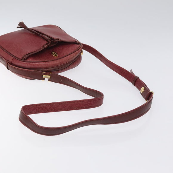 CARTIER Shoulder Bag Leather Bordeaux Gold Auth 121239