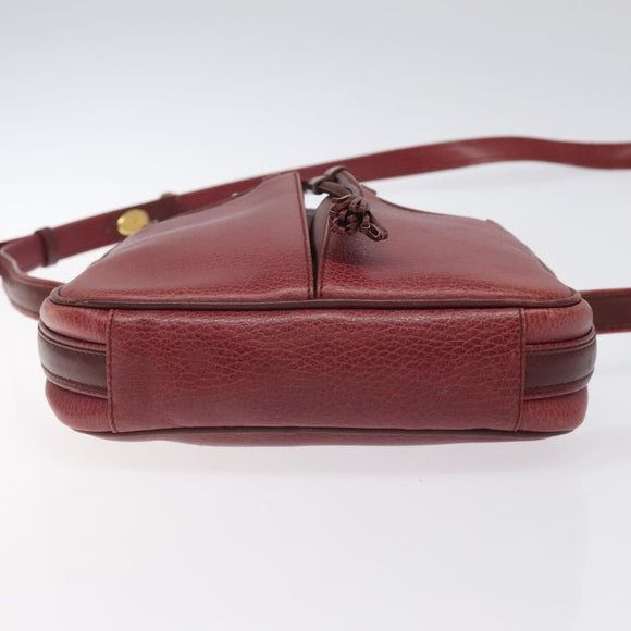 CARTIER Shoulder Bag Leather Bordeaux Gold Auth 121239