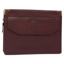 CARTIER Clutch Bag Leather Bordeaux Gold Auth 121240-1