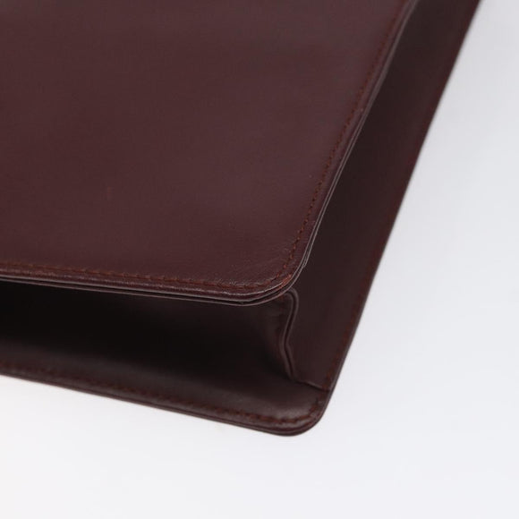 CARTIER Clutch Bag Leather Bordeaux Gold Auth 121240