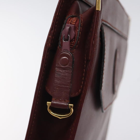 CARTIER Clutch Bag Leather Bordeaux Gold Auth 121240