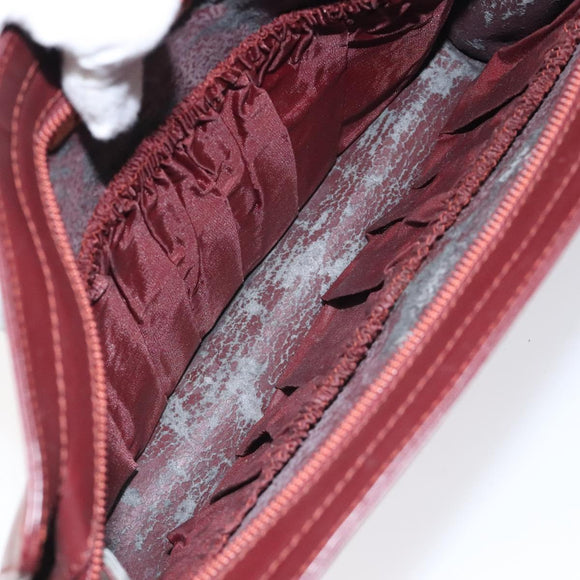 CARTIER Clutch Bag Leather Bordeaux Gold Auth 121240