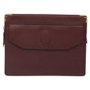 CARTIER Clutch Bag Leather Bordeaux Gold Auth 121240-2