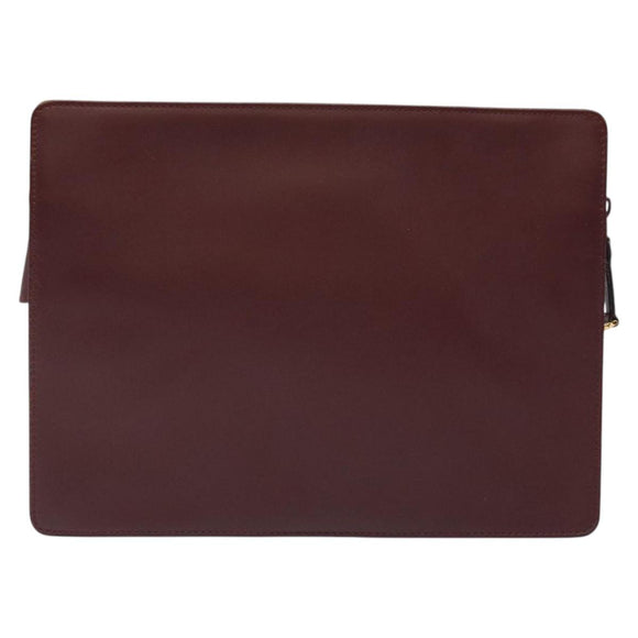 CARTIER Clutch Bag Leather Bordeaux Gold Auth 121240