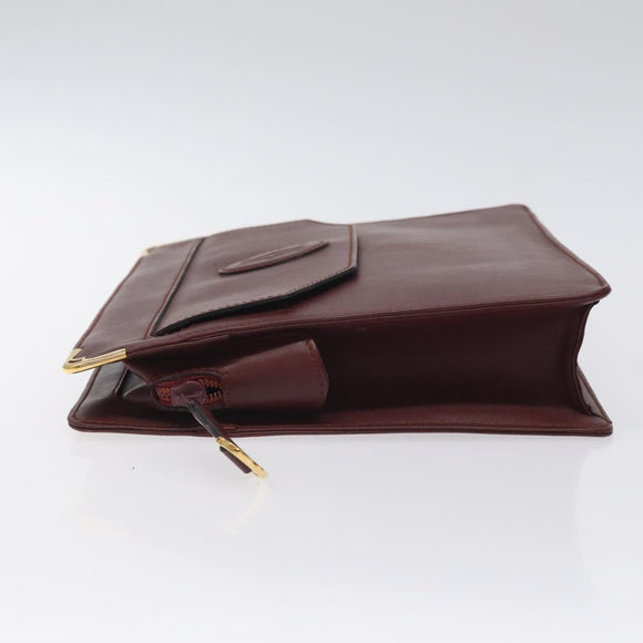 CARTIER Clutch Bag Leather Bordeaux Gold Auth 121240