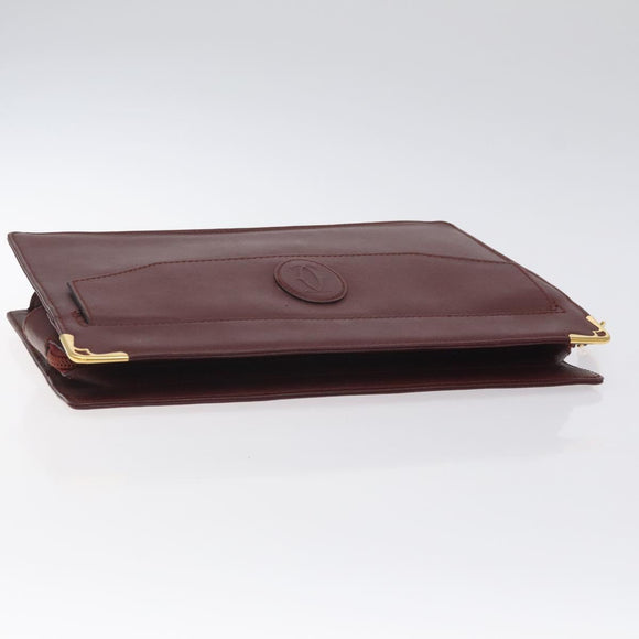 CARTIER Clutch Bag Leather Bordeaux Gold Auth 121240