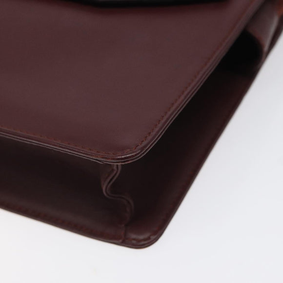 CARTIER Clutch Bag Leather Bordeaux Gold Auth 121240