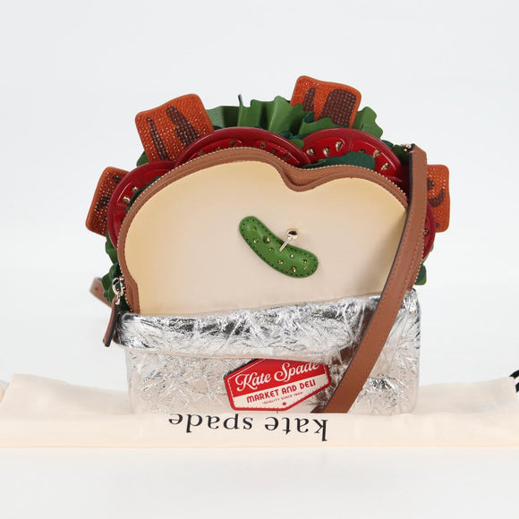 kate spade Glamwich 3D Sandwich Shoulder Bag Leather Brown Gold Auth 121253M