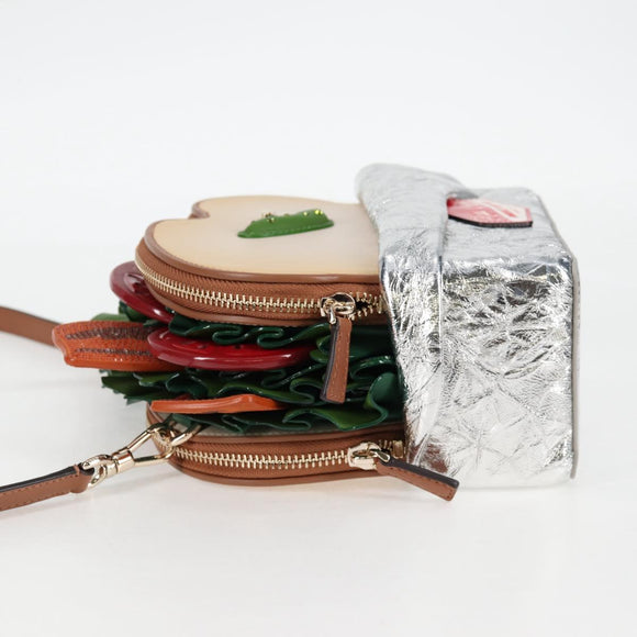 kate spade Glamwich 3D Sandwich Shoulder Bag Leather Brown Gold Auth 121253M