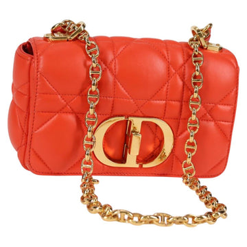Christian Dior CARO Calo Microcannage Shoulder Bag Leather Orange Auth 121261M