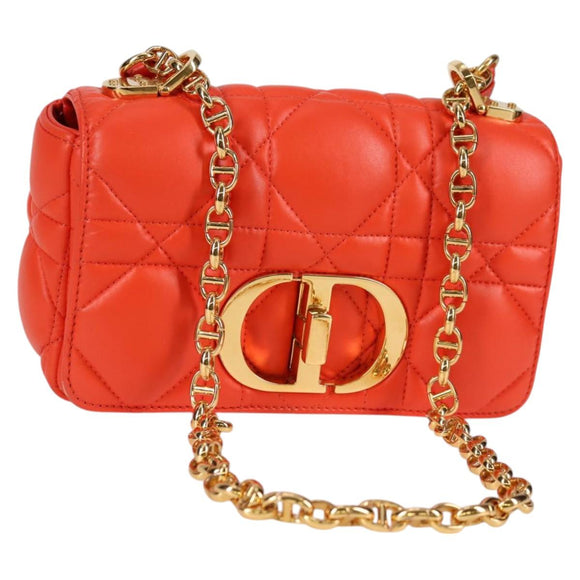 Christian Dior CARO Calo Microcannage Shoulder Bag Leather Orange Auth 121261M