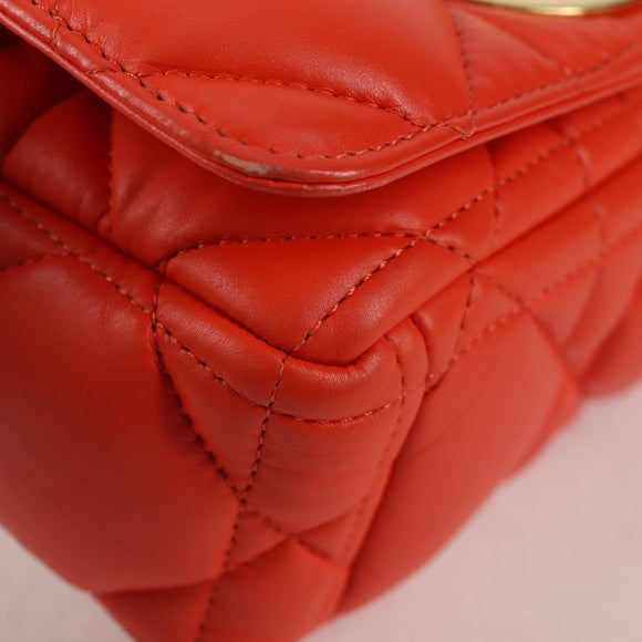 Christian Dior CARO Calo Microcannage Shoulder Bag Leather Orange Auth 121261M