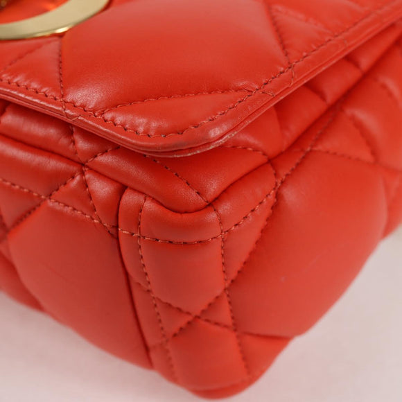 Christian Dior CARO Calo Microcannage Shoulder Bag Leather Orange Auth 121261M