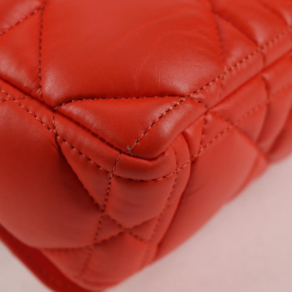 Christian Dior CARO Calo Microcannage Shoulder Bag Leather Orange Auth 121261M