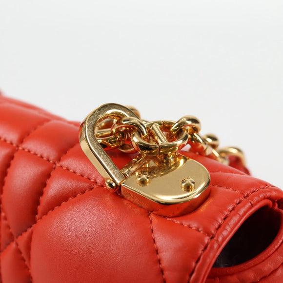 Christian Dior CARO Calo Microcannage Shoulder Bag Leather Orange Auth 121261M