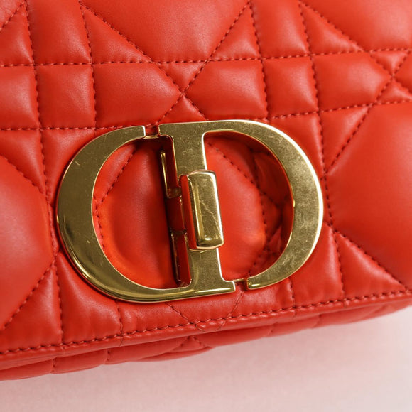 Christian Dior CARO Calo Microcannage Shoulder Bag Leather Orange Auth 121261M