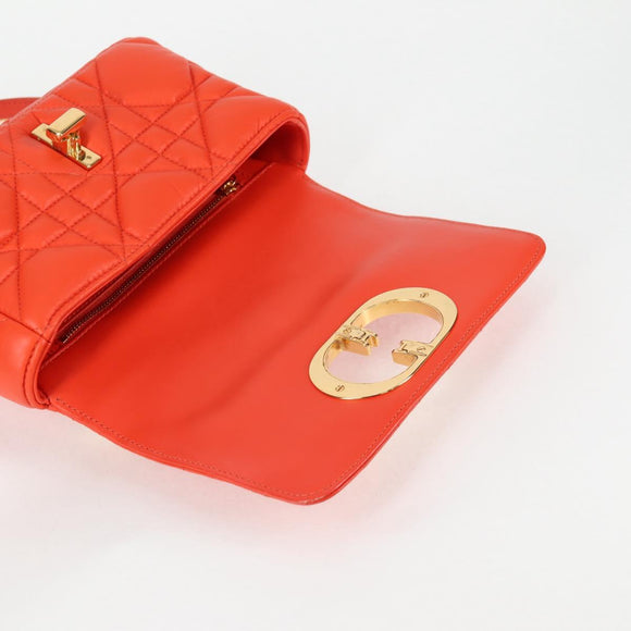 Christian Dior CARO Calo Microcannage Shoulder Bag Leather Orange Auth 121261SAM