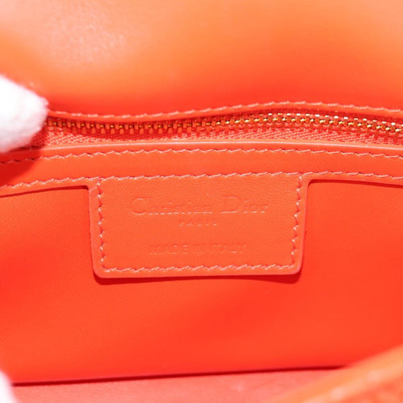 Christian Dior CARO Calo Microcannage Shoulder Bag Leather Orange Auth 121261M