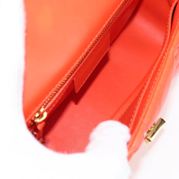 Christian Dior CARO Calo Microcannage Shoulder Bag Leather Orange Auth 121261M