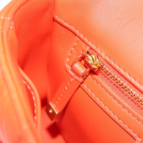 Christian Dior CARO Calo Microcannage Shoulder Bag Leather Orange Auth 121261M