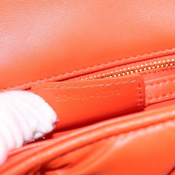 Christian Dior CARO Calo Microcannage Shoulder Bag Leather Orange Auth 121261M