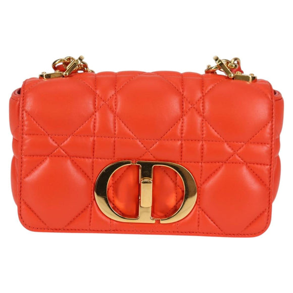 Christian Dior CARO Calo Microcannage Shoulder Bag Leather Orange Auth 121261SAM