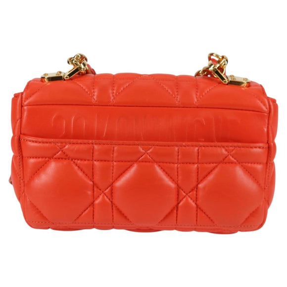Christian Dior CARO Calo Microcannage Shoulder Bag Leather Orange Auth 121261SAM