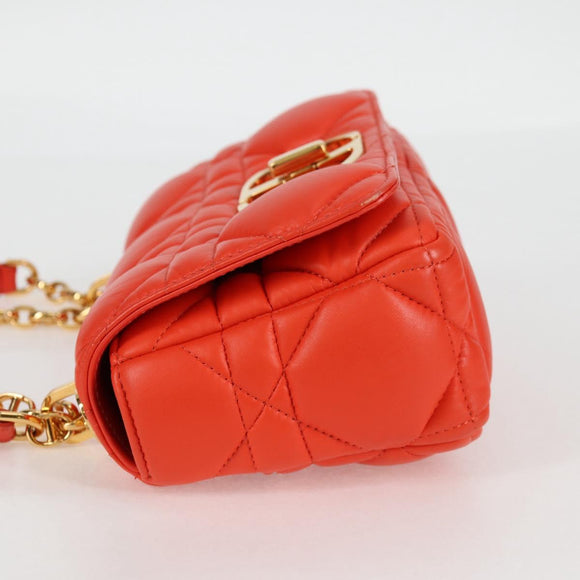 Christian Dior CARO Calo Microcannage Shoulder Bag Leather Orange Auth 121261M