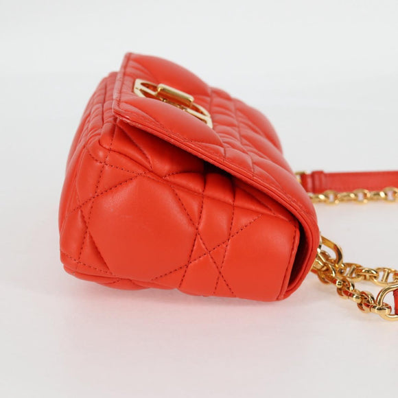 Christian Dior CARO Calo Microcannage Shoulder Bag Leather Orange Auth 121261M