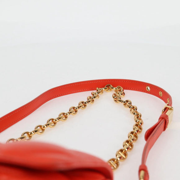 Christian Dior CARO Calo Microcannage Shoulder Bag Leather Orange Auth 121261M