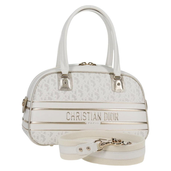 Christian Dior Medium Classic Bowling Bag Bag Leather White Gold Auth 121262SAM