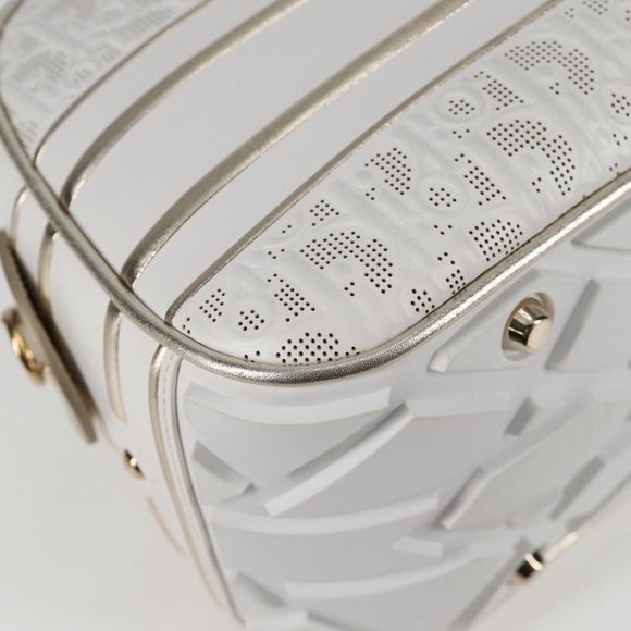 Christian Dior Medium Classic Bowling Bag Bag Leather White Gold Auth 121262M