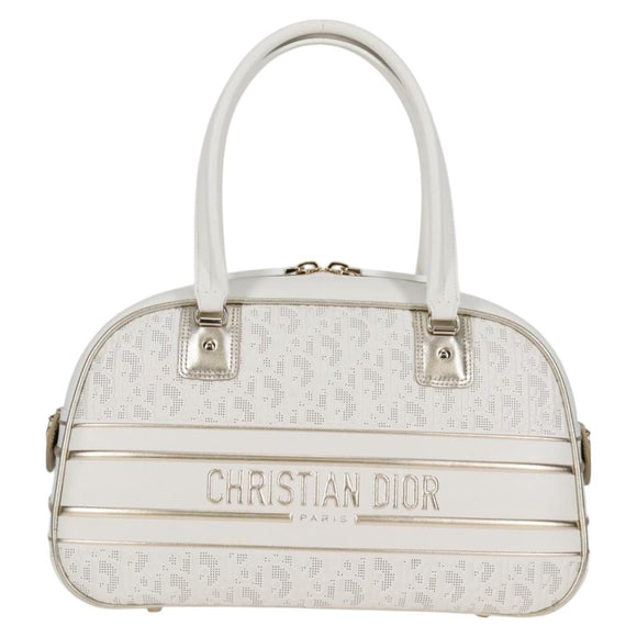 Christian Dior Medium Classic Bowling Bag Bag Leather White Gold Auth 121262SAM